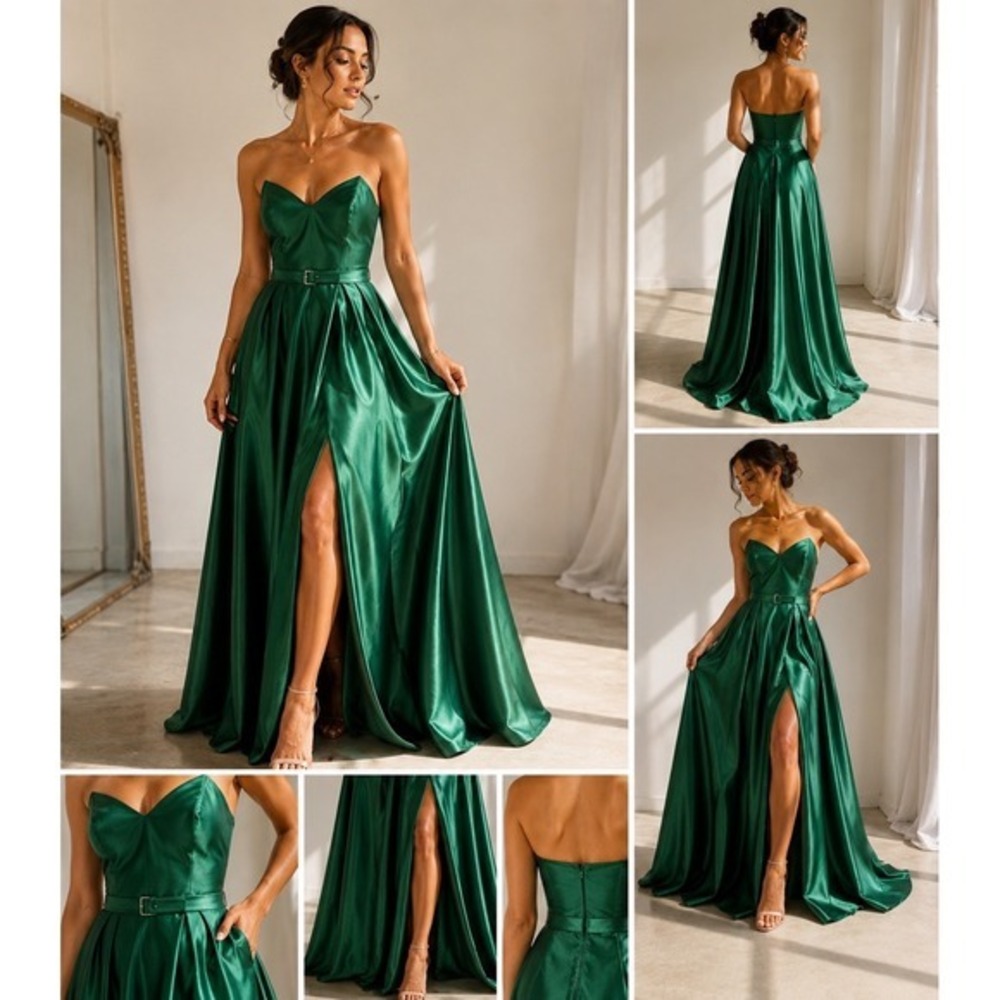Emerald Green Satin Ball Gown Old Money Aesthetic Formal Dress XS